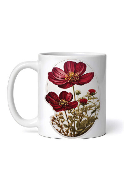 OEM Cană albă personalizată, flori Cosmos ciocolată cu boboci, INOVATIX®. 330ml