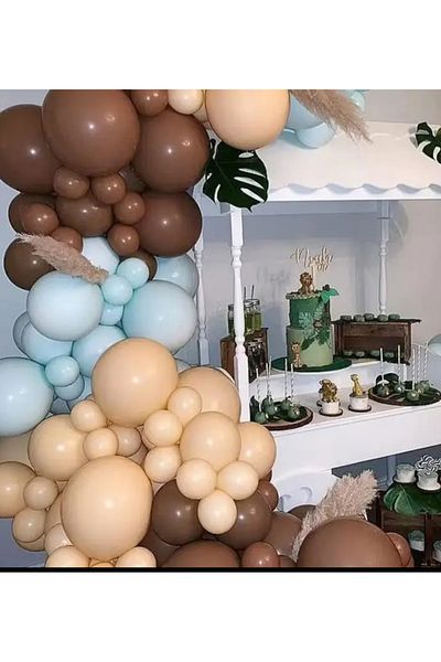 Çemrek Süs Parti Caramel Milk Coffee Blue Balloon Chain Set of 100