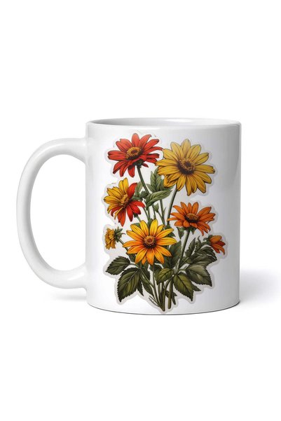 OEM Cană albă personalizată, flori de Rudbeckia, INOVATIX®. 330ml