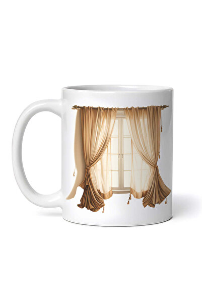 OEM Cană albă personalizată, fereastră cu perdea și draperie bej, INOVATIX®. ...