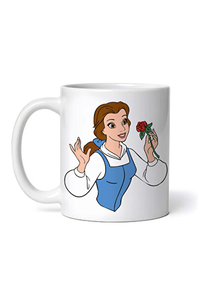 OEM Cană albă personalizată, Frumoasa și Bestia, Belle și trandafirul roșu, I...