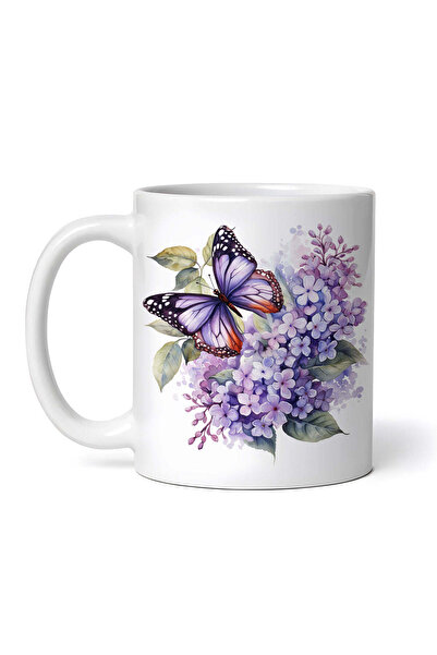 OEM Cană albă personalizată, fluture mov pe liliac, INOVATIX®. 330ml