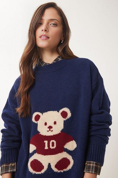 KURGAN TEKSTİL Teddy Bear Textured Crew Neck Soft Knitwear Sweater