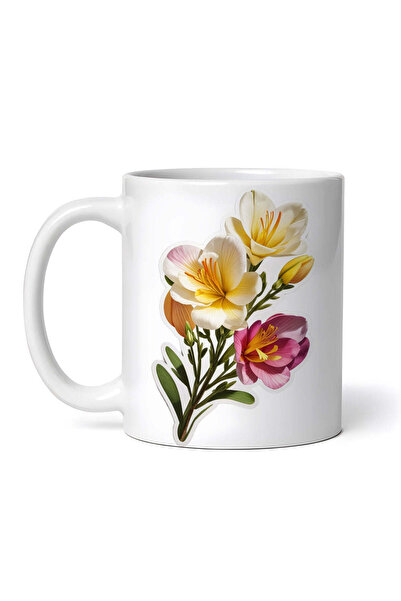 OEM Cană albă personalizată, flori de frezie cu boboci, INOVATIX®. 330ml