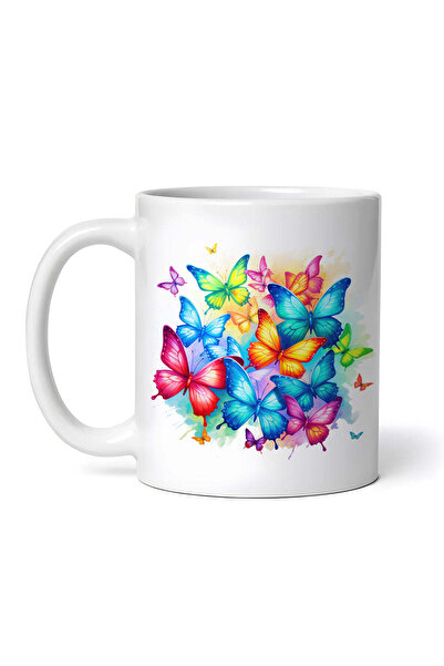 OEM Personalized white mug, Rainbow Butterflies Agglomeration, INOVATIX®. 330ml