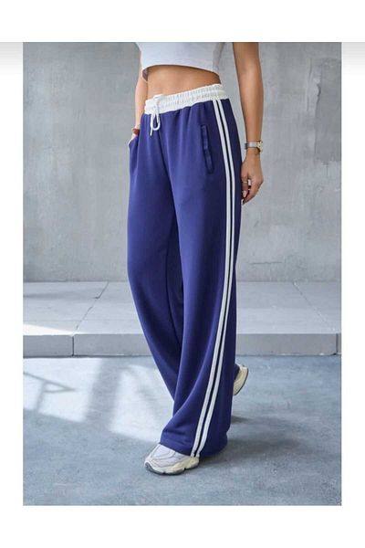 OYS Modal Fabric Palazzo Wide Leg Track Pants with Stripes on the Sides