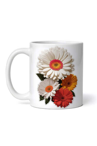 OEM Cană albă personalizată, flori de gerbera, INOVATIX®. 330ml