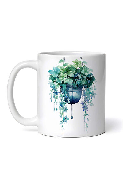 OEM Cană albă personalizată, Ghiveci suspendat cu flori albastre, INOVATIX®. ...