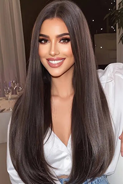 CAŞ DEKORASYON Isıya Dayanıklı Yarım Ay Saç Çıt Çıt-Düz-Koyu Kestane-60 cm-11...