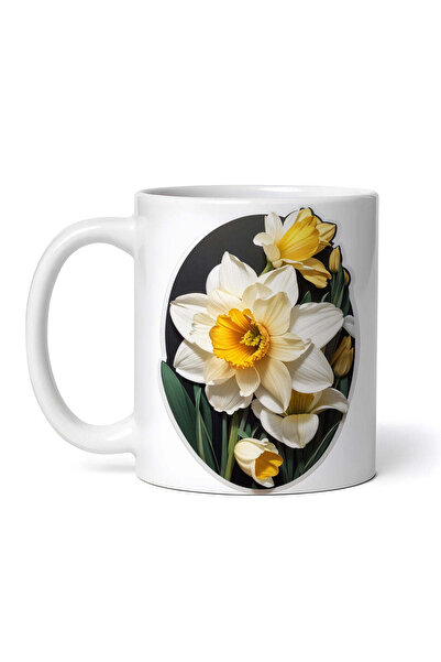 OEM Cană albă personalizată, flori de narcisă cu boboci, INOVATIX®. 330ml