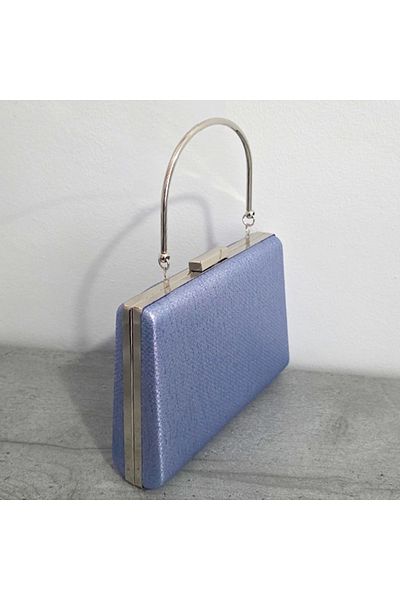 FashionForYou Geantă second-hand, Sylvi, tip plic, cu lanț argintiu detașabil și piele, albastră