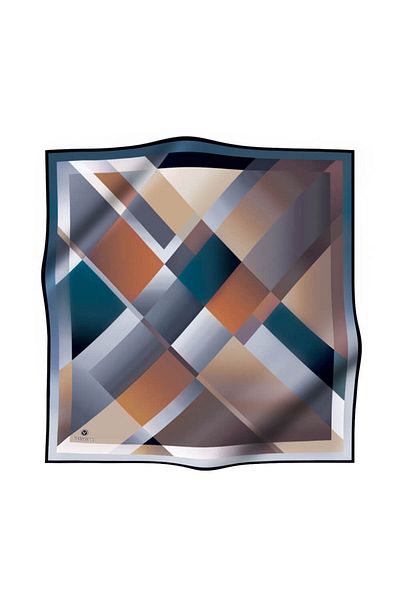 Vissona 100% Twill Silk Geometric Pattern Petrol Blue - Γκρι Χρώμα 90x90 Σχήμα Ραπτικής Κασκόλ: Ράψιμο στο χέρι