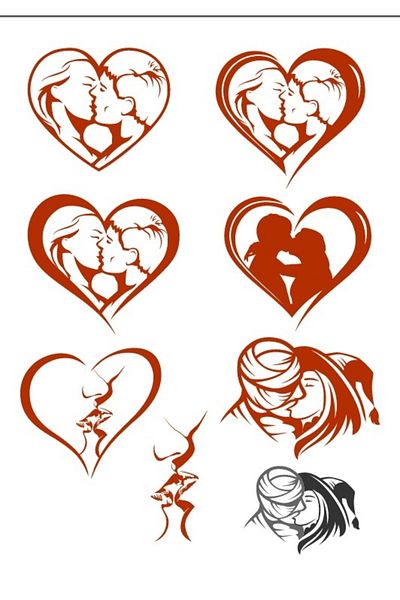 Reysa Tasarım Heart Kissing Couple Sticker Set