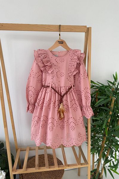 Minigimin Cicileri Rochie pentru fetiță cu curea brodată pentru copilul meu (9-12 ani) - Dusty Rose