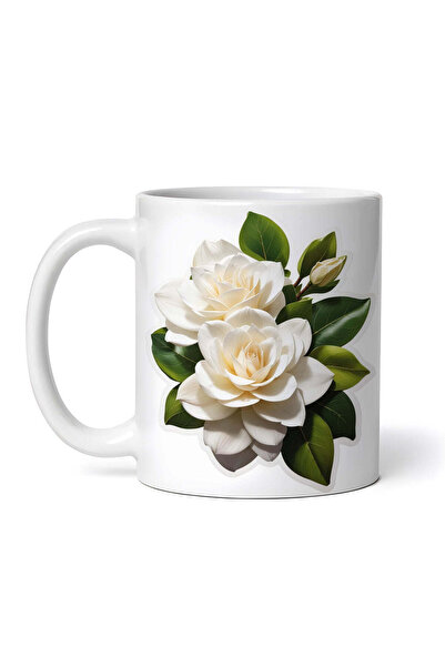 OEM Εξατομικευμένη λευκή κούπα, άνθη γαρδένιας με μπουμπούκια, INOVATIX®. 330ml