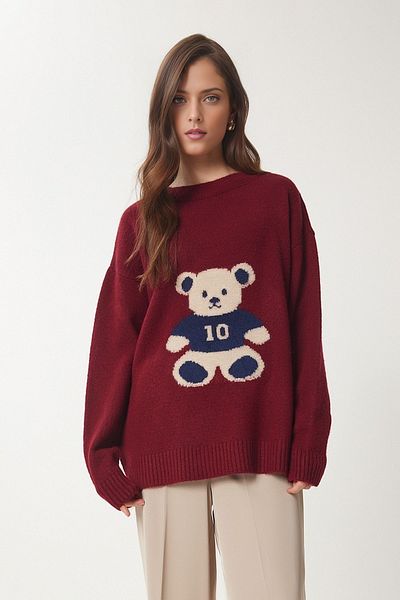 KURGAN TEKSTİL Teddy Bear Textured Crew Neck Soft Knitwear Sweater
