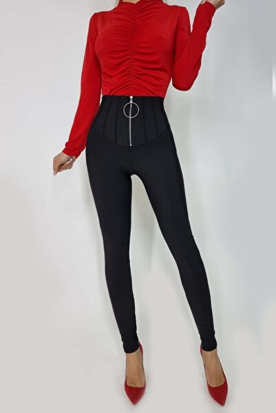 FashionForYou Ψηλόμεσο καλσόν Leonie με πτυχώσεις και κορσέ με φερμουάρ