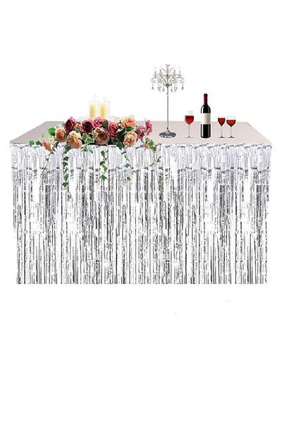 alpmodel Tasseled Party Table Skirt Table Tassel 360X75 Silver