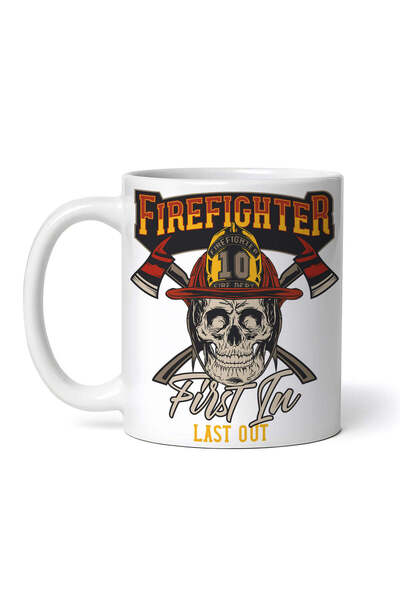 OEM Cană albă personalizată, Pompier, primul intrat, ultimul ieșit, INOVATIX®...