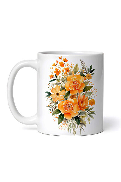 OEM Cană albă personalizată, flori portocalii, INOVATIX®. 330ml