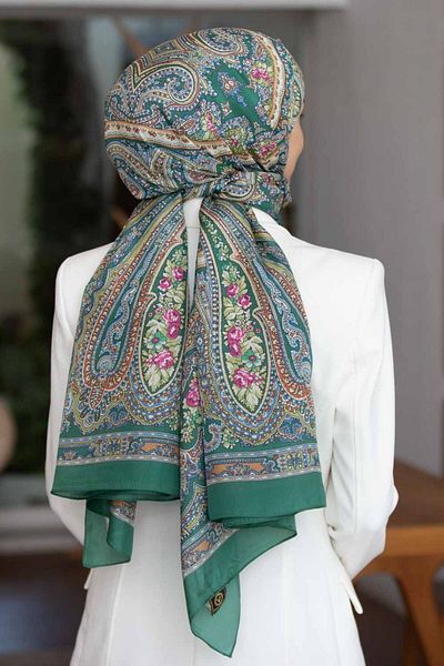 Vissona Σάλι 100% Silk Etro με σχέδιο Petrol Green 92x210