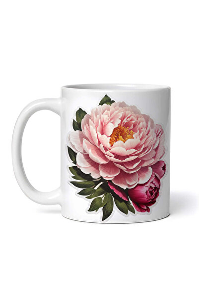 OEM Cană albă personalizată, floare de bujor, INOVATIX®. 330ml