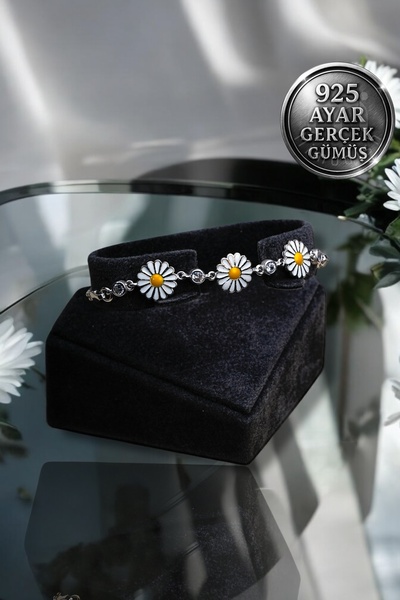 Mimodish 925 Ayar Gerçek Gümüş Sevgiliye Hediye Gümüş Bileklik Çiçek Beyaz Pa...