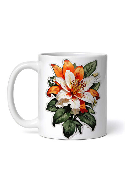 OEM Cană albă personalizată, flori de crin tigru, INOVATIX®. 330ml