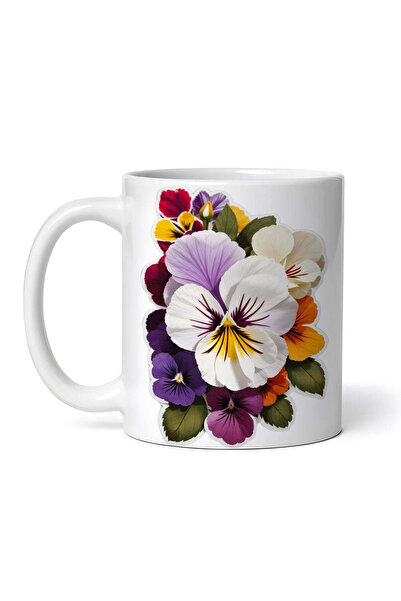 OEM Cană albă personalizată, flori de panseluță, INOVATIX®. 330ml