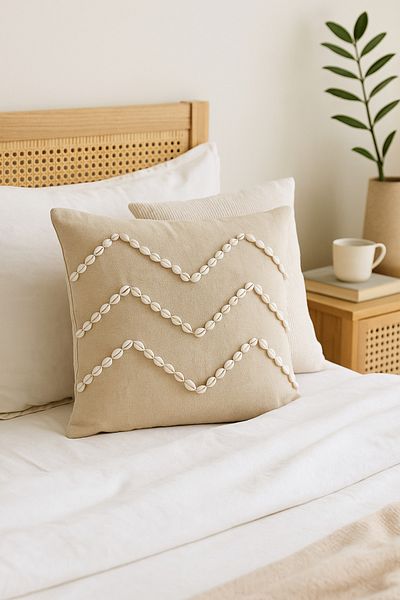 EACHTOME Bohemian Seashell Detailed Throw Pillow with Inner Padding