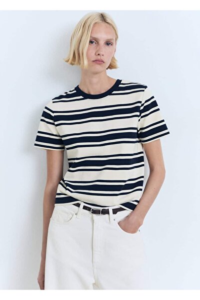 MANGO Woman Kontrast yakalı pamuklu tişört