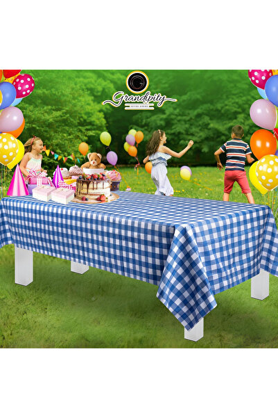 Dekals 3 Adet Kullan At Masa Örtüsü Pratik Büyük Boy Mavi Kare Desenli Piknik Aktivite Masa örtüsü 100x150
