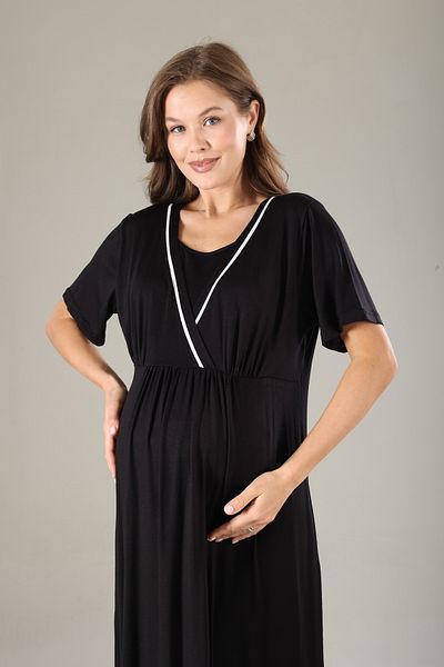 BLACKMORE Black Piping Double Breasted Hidden Breastfeeding Maternity Nightgown-Dressing Gown Set of 2