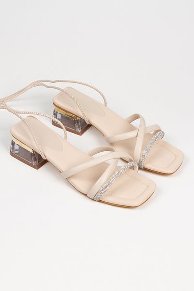MFT AYAKKABI Women's Short Transparent Heeled Ankle Strap Evening Dress Shoes