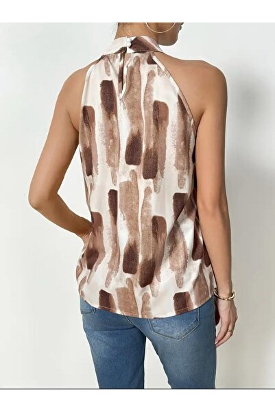 Moda Monisa Μπλούζα με αμάνικο μικρούχρηστο ύφασμα με σχέδιο σάλι και βούρτσα