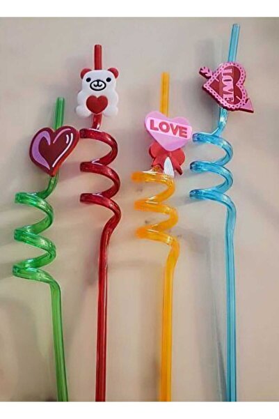 lawrenceshop Servis 4 lü Renkli Plastik Şirin Figürlü Pipet Şekilli Pipet Ser...
