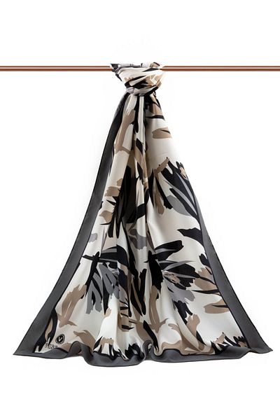 Vissona Luxury Medina Silk - Μοτίβο φύλλων, Γκρι Χρώμα, 75x195 Ανθεκτικό Σάλι Moss Crepe Τύπος Ραφής Ιταλικής Ραφής
