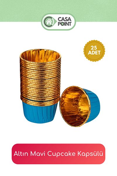 CASA Muffin Gold Blue Cupcake Cake Mold Capsule - 25 Pieces