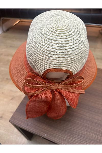 LAGRANZE Women's Scarf Detailed Straw Summer Wide Brim Beach Hat