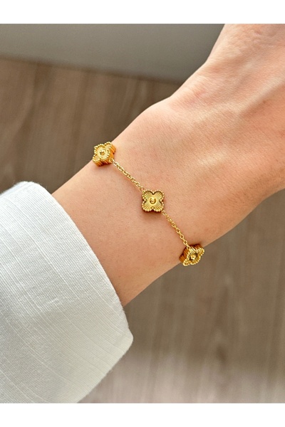 GUNESTAKI 316l Çelik Mini Yonca Gold Bileklik Kadın Erkek Unisex Bileklik Gol...