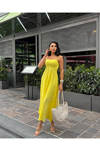 Butik Kadın Maxi Gipeli Elbise Sarı