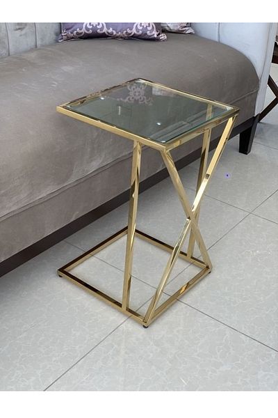 private house Gold clear glass steel tea table
