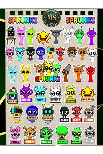 MS Major Selection 43 Pieces Sprunki High Quality Colorful Sticker Set – Notebook, Laptop, Phone, Water Bottle, Flask Label
