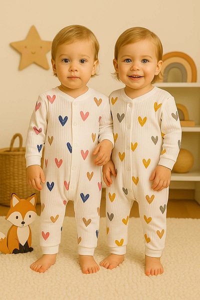MYZİ STORE Baby Organic 100% Cotton Colorful Patterned Romper Set Set of 2