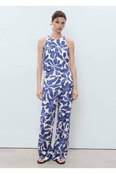 MANGO Woman Çiçek desenli düz kesim pantolon