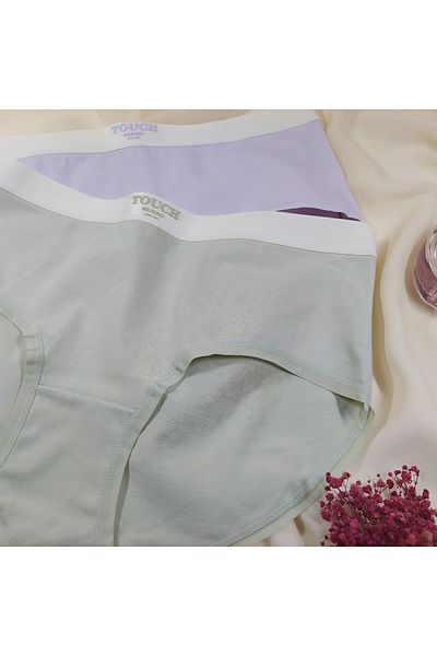 BUSYET Mlınao Series Green - Purple 2 Pieces Cotton Panties Alphabet Pattern Comfortable Underwear with Elastic Waist