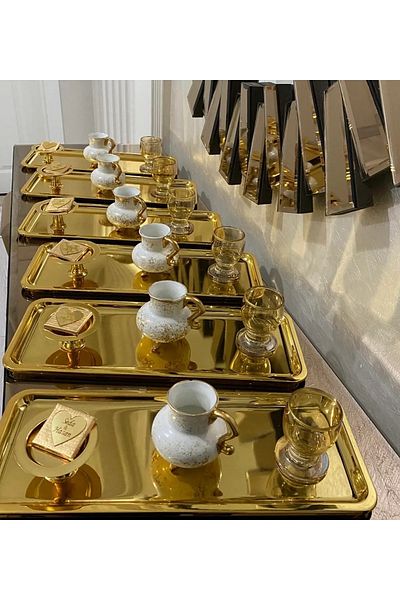 Mira züccaciye Luxury 6-Piece Stainless Steel Gold Color Baton Tea, Coffee Decorative Presentation, Serving Tray