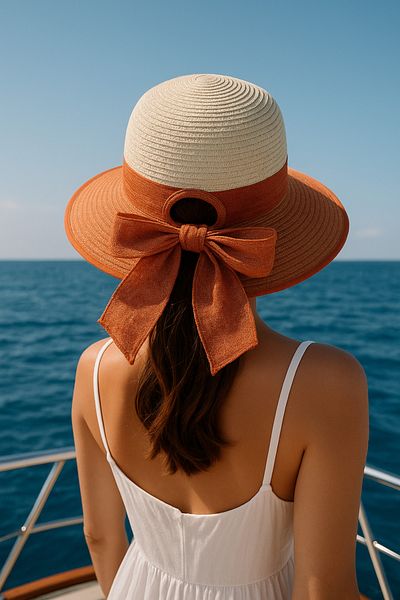 LAGRANZE Women's Scarf Detailed Straw Summer Wide Brim Beach Hat