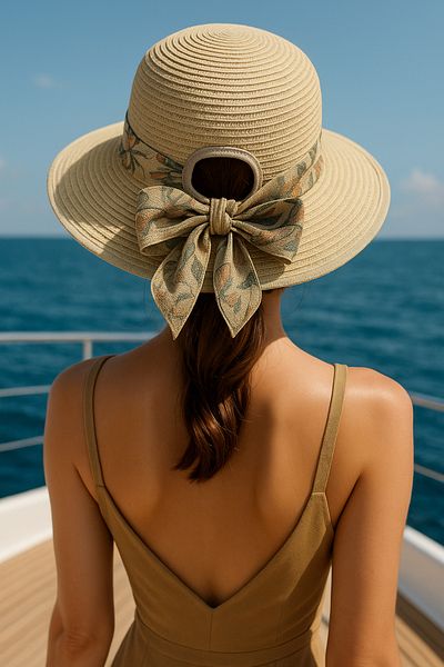 LAGRANZE Women's Scarf Detailed Straw Summer Wide Brim Beach Hat