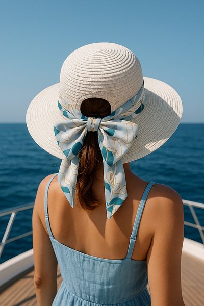 LAGRANZE Women's Scarf Detailed Straw Summer Wide Brim Beach Hat